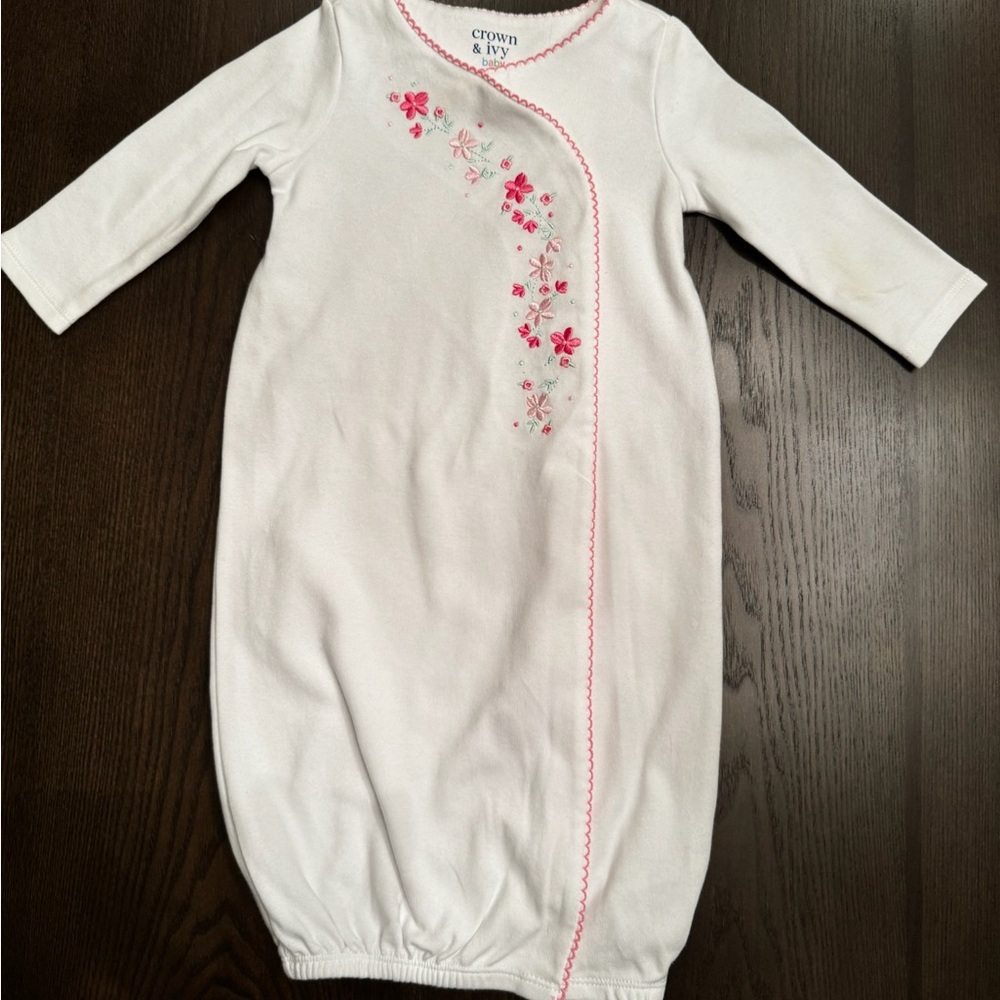 Crown & Ivy White and Pink Sleep Sack with Floral Embroidery